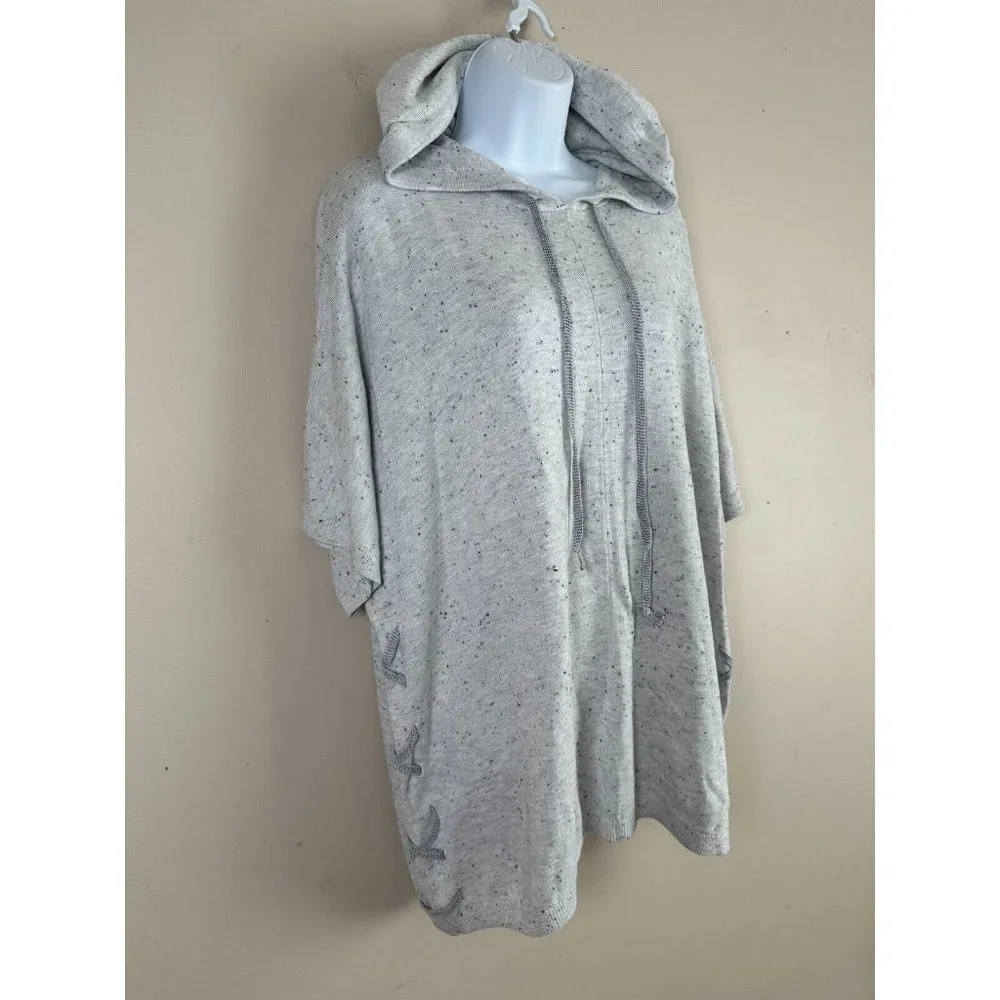 Cabi Small Womens Sweater Hooded Oversized Gray Long Dolman‎ Short Sleeve